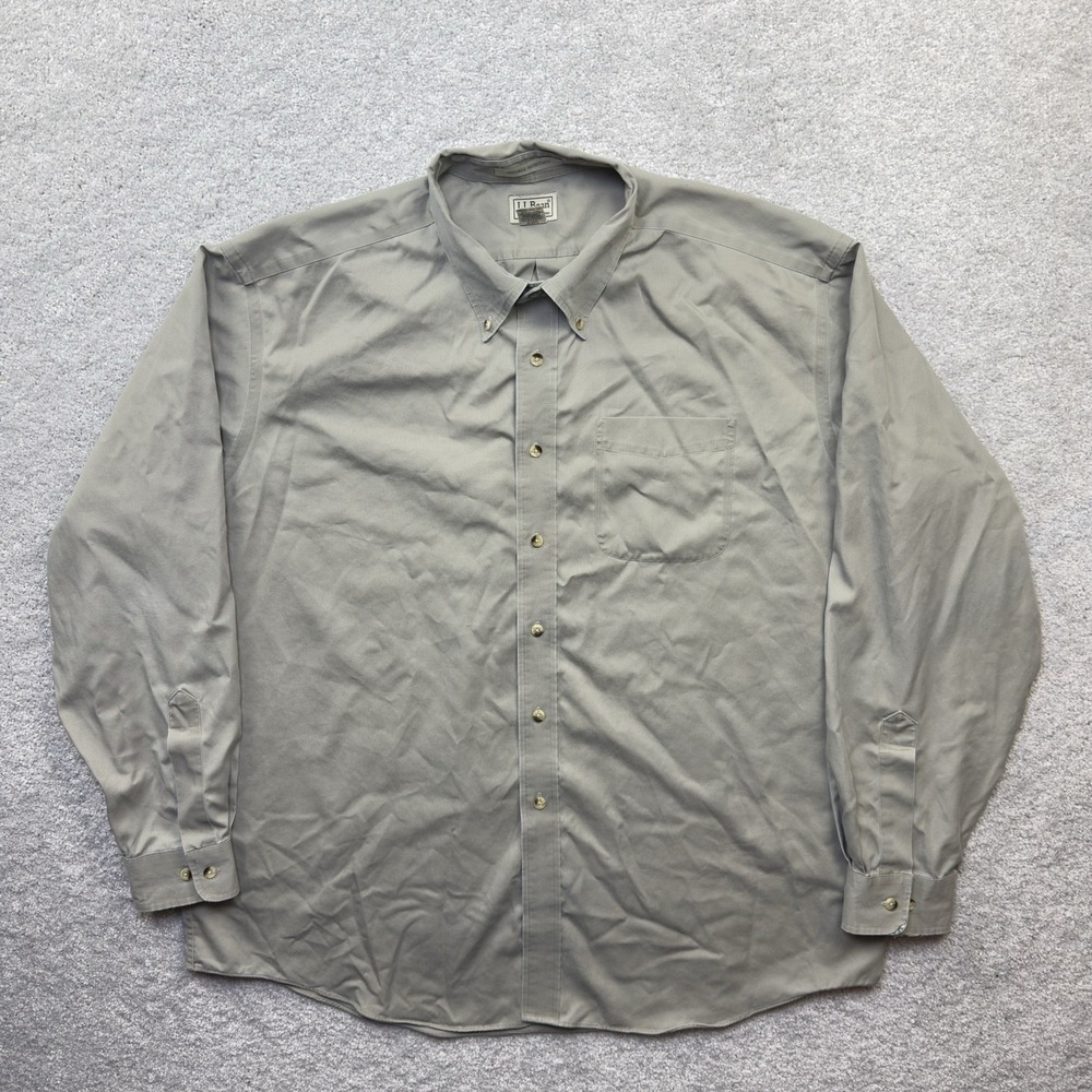 L.L.Bean Wrinkle Resistant Mens XXL Gray Cotton Long Sleeve Button Down Shirt